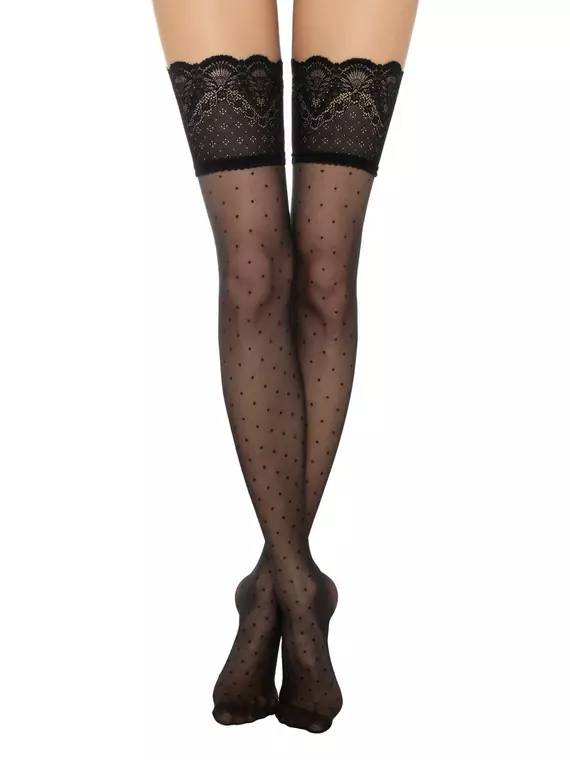 Чулки женские в горошек с ажурной резинкой happy conte nero, 19С-176СП, 27-29 (3/4), CONTE ELEGANT,  - 1