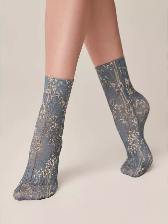 Носки женские с принтом из смесовой пряжи с хлопком и льном fantasy 404 джинс, 20С-107СП, 36-39 (23-25), ,  - 2