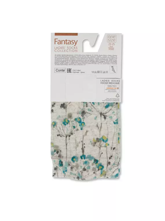 Носки женские с принтом fantasy из смесовой пряжи с хлопком и льном 258 бежевый, 20С-107СП, 36-39 (23-25), CONTE ELEGANT,  - 4