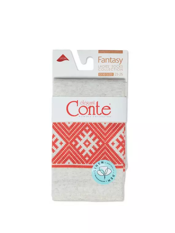 Носки женские с принтом fantasy из смесовой пряжи с хлопком и льном 274 бежевый, 20С-107СП, 36-39 (23-25), CONTE ELEGANT,  - 3