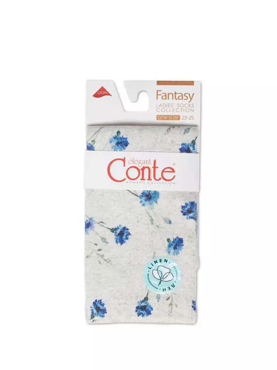 Носки женские с принтом fantasy из смесовой пряжи с хлопком и льном 275 бежевый, 20С-107СП, 36-39 (23-25), CONTE ELEGANT,  - 3