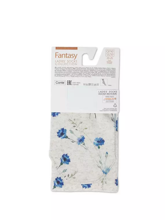 Носки женские с принтом fantasy из смесовой пряжи с хлопком и льном 275 бежевый, 20С-107СП, 36-39 (23-25), CONTE ELEGANT,  - 4