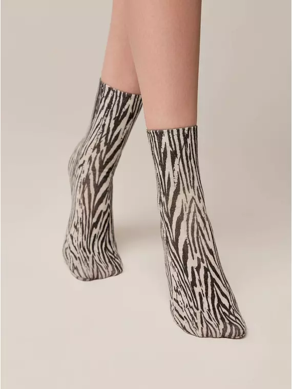 Носки женские с принтом из смесовой пряжи с хлопком и льном fantasy 405 бежевый, 20С-107СП, 36-39 (23-25), ,  - 2