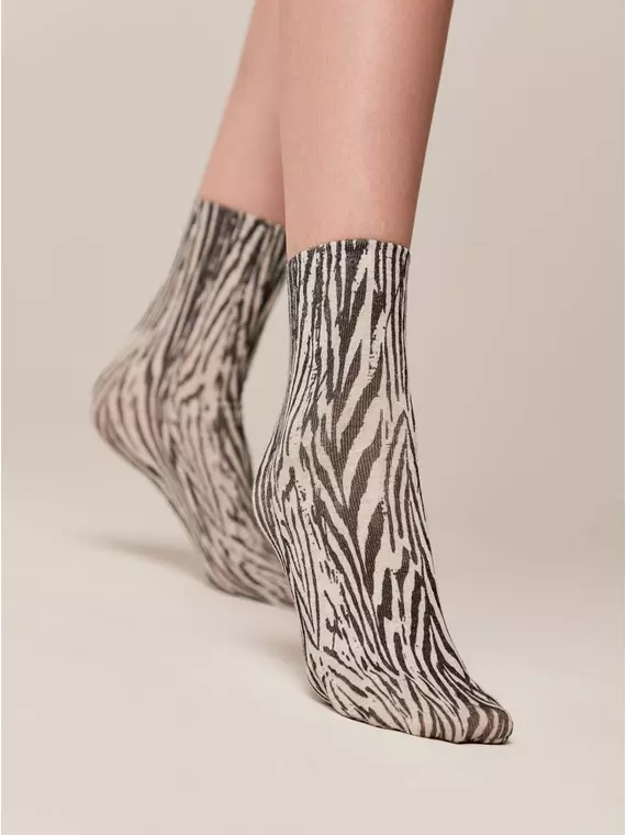 Носки женские с принтом из смесовой пряжи с хлопком и льном fantasy 405 бежевый, 20С-107СП, 36-39 (23-25), ,  - 3
