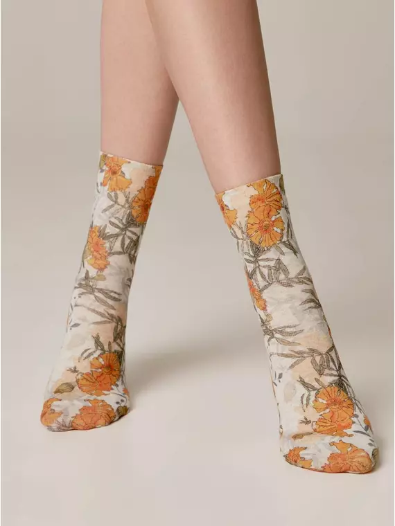 Носки женские с принтом из смесовой пряжи с хлопком и льном fantasy 402 желтый, 20С-107СП, 36-39 (23-25), ,  - 2