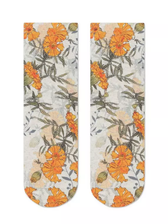 Носки женские с принтом из смесовой пряжи с хлопком и льном fantasy 402 желтый, 20С-107СП, 36-39 (23-25), ,  - 4