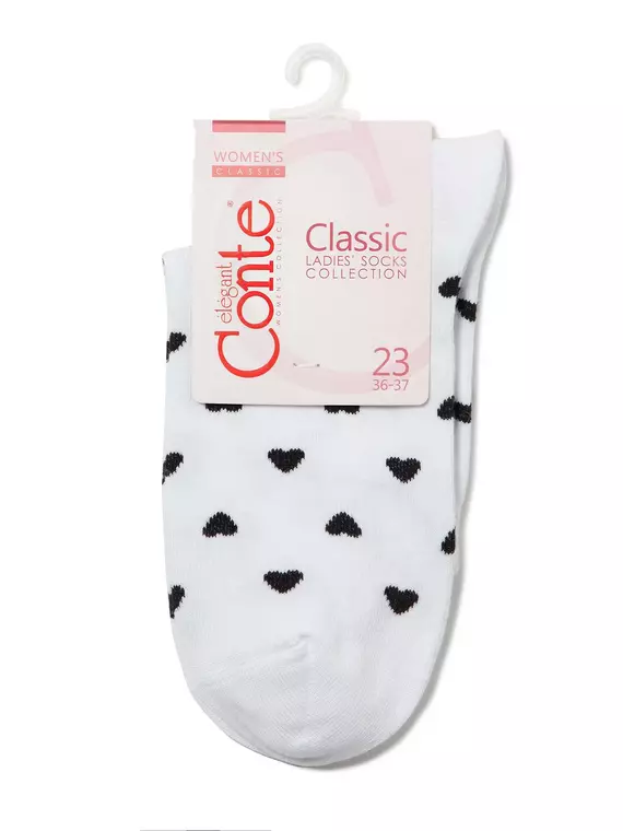 Хлопковые женские носки classic с рисунками "сердечки" 143 белый, 7С-22СП, 40-41 (27), CONTE ELEGANT,  - 4
