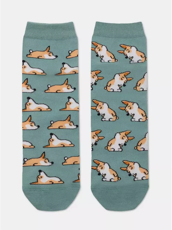 Хлопковые женские носки happy с рисунками "corgi" 388 серо-бирюзовый, 17С-21СП, 36-39 (23-25), ,  - 4