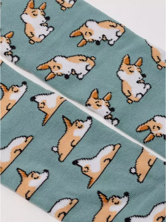 Хлопковые женские носки happy с рисунками "corgi" 388 серо-бирюзовый, 17С-21СП, 36-39 (23-25), ,  - 5