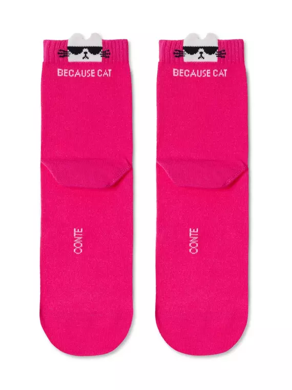 Хлопковые женские носки classic с пикотом «cat» 250 фуксия, 17С-183СП, 40-41 (27), CONTE ELEGANT,  - 3