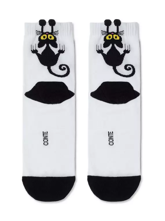 Хлопковые женские носки classic с пикотом «black cat» 233 белый, 17С-183СП, 36-38 (23-25), CONTE ELEGANT,  - 3