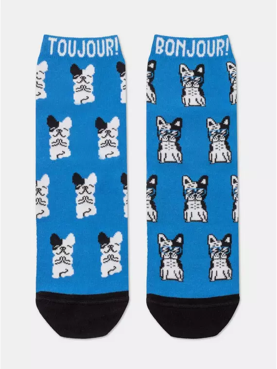 Хлопковые женские носки happy с рисунком «french bulldog» 389 синий, 18С-227СП, 36-39 (23-25), ,  - 3