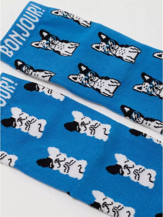 Хлопковые женские носки happy с рисунком «french bulldog» 389 синий, 18С-227СП, 36-39 (23-25), ,  - 4