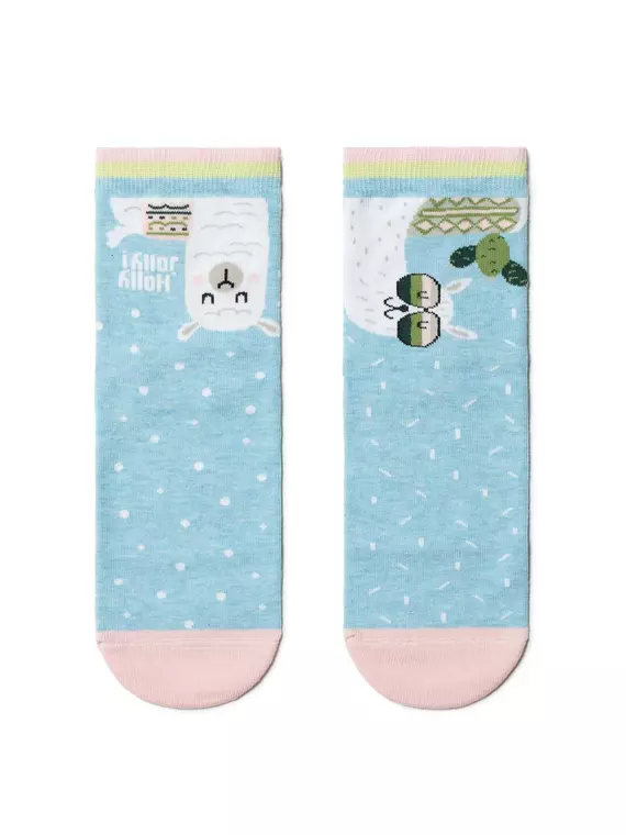 Хлопковые женские носки conte happy с рисунками "лама и кактус" 173 голубой, 18С-227СП, 36-39 (23-25), CONTE ELEGANT,  - 2