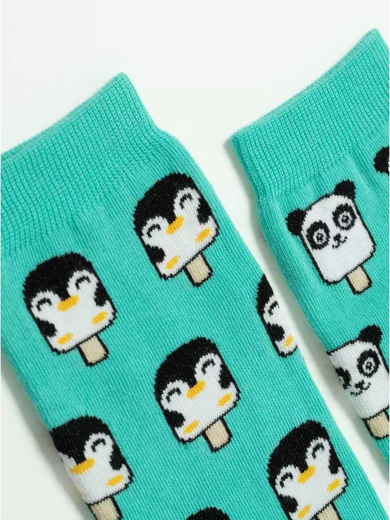 Хлопковые женские носки happy c рисунками "panda & penguin" 372 бирюза, 18С-227СП, 36-39 (23-25), CONTE ELEGANT,  - 4