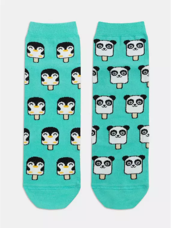 Хлопковые женские носки happy c рисунками "panda & penguin" 372 бирюза, 18С-227СП, 36-39 (23-25), CONTE ELEGANT,  - 3