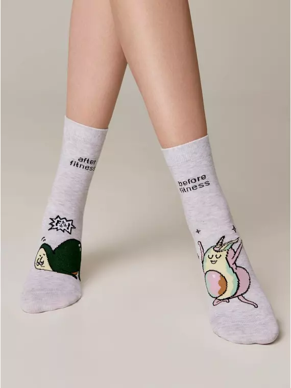 Хлопковые женские носки happy с рисунком «fitness» 385 светло-серый, 18С-227СП, 36-39 (23-25), ,  - 2