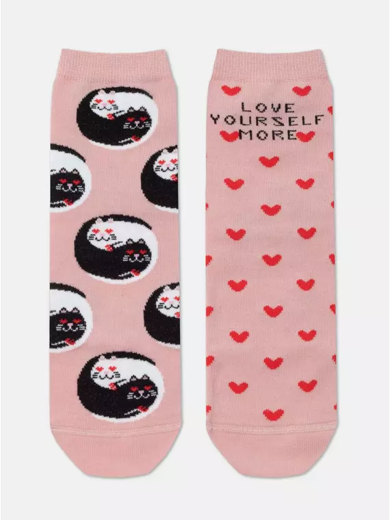 Хлопковые женские носки happy с рисунком «love yourself» 387 пепельно-розовый, 18С-227СП, 36-39 (23-25), ,  - 4