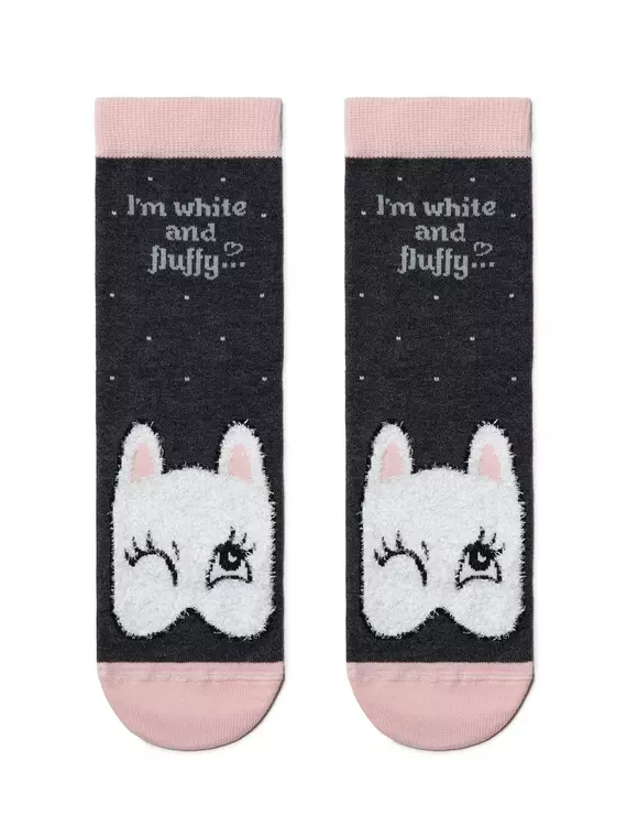 Хлопковые женские носки happy с пушистым рисунком "котик" 422 темно-серый, 18С-268СП, 36-39 (23-25), CONTE ELEGANT,  - 2