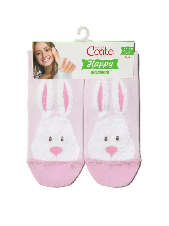 Хлопковые женские носки happy с пушистым рисунком "зайчик" 420 светло-розовый, 18С-268СП, 36-39 (23-25), CONTE ELEGANT,  - 3