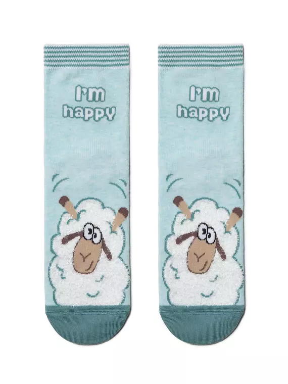 Хлопковые женские носки happy с пушистым рисунком "барашек" 423 бледно-бирюзовый, 18С-268СП, 36-39 (23-25), CONTE ELEGANT,  - 2