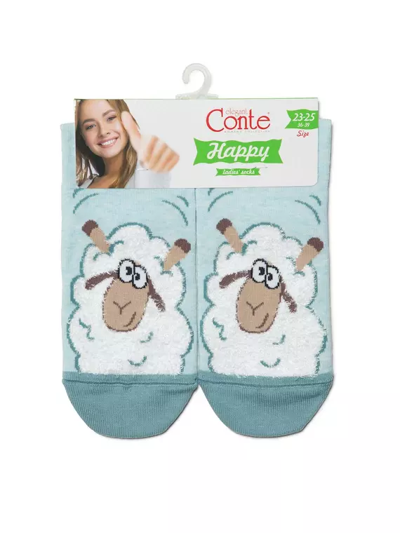 Хлопковые женские носки happy с пушистым рисунком "барашек" 423 бледно-бирюзовый, 18С-268СП, 36-39 (23-25), CONTE ELEGANT,  - 3