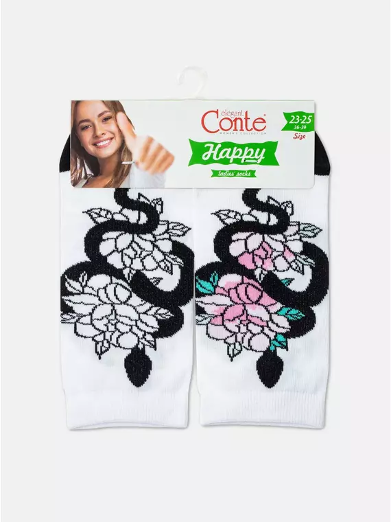 Носки женские хлопковые happy 297 белый, 19С-114СП, 36-39 (23-25), CONTE ELEGANT,  - 5