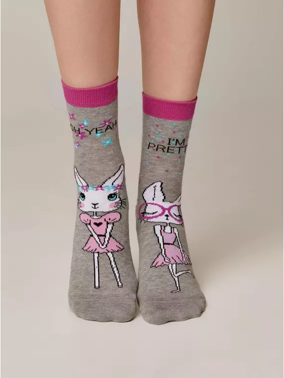 Хлопковые женские носки с рисунками happy (3 пары) 777 ассорти, 18С-227СП, 36-39 (23-25), CONTE ELEGANT,  - 4