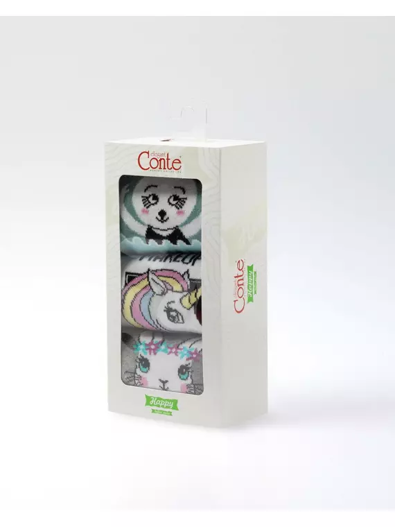 Хлопковые женские носки с рисунками happy (3 пары) 777 ассорти, 18С-227СП, 36-39 (23-25), CONTE ELEGANT,  - 1