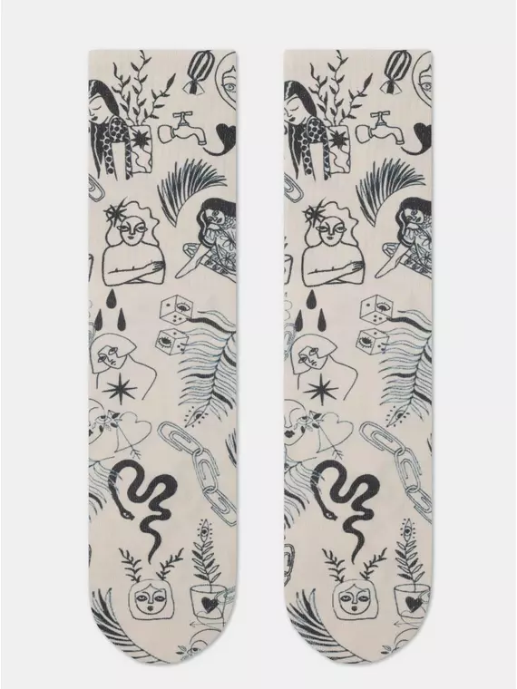 Удлиненные женские носки с хлопком fantasy 391 бежевый, 19С-236/1СП, 36-39 (23-25), CONTE ELEGANT,  - 3