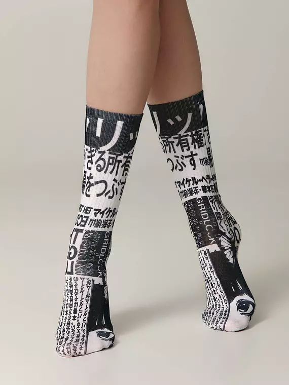 Удлиненные женские носки с хлопком fantasy 390 черно-белый, 19С-236/1СП, 36-39 (23-25), CONTE ELEGANT,  - 2