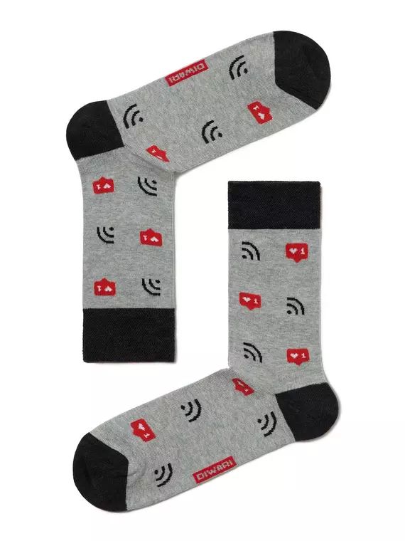 Хлопковые мужские носки diwari happy с рисунками "wifi" 076 серый, 17С-151СП, 44-45 (29), DIWARI,  - 1