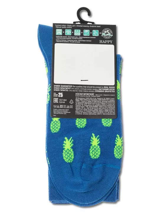 Хлопковые мужские носки happy с рисунком «ананасы» 145 синий, 20С-37СП, 40-41 (25), DIWARI,  - 3
