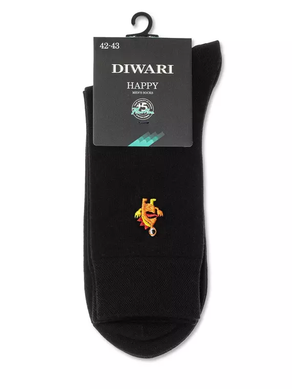 Однотонные хлопковые мужские носки с вышивкой happy 514 черный, 20С-36СП, 42-43 (27), DIWARI,  - 3
