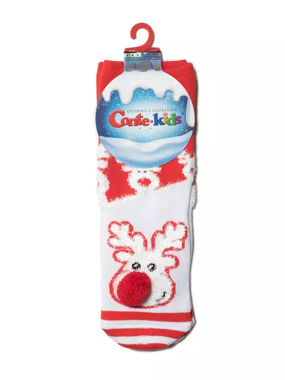 Детские новогодние носки "рудольф" с махровой стопой и отворотом 444 белый-красный, 19С-70СП, 16-18, CONTE-KIDS,  - 2