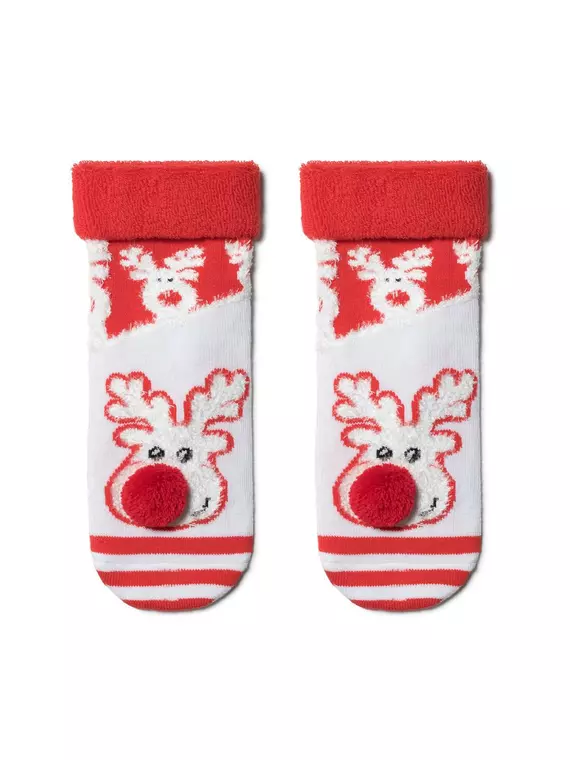 Детские новогодние носки "рудольф" с махровой стопой и отворотом 444 белый-красный, 19С-70СП, 16-18, CONTE-KIDS,  - 1