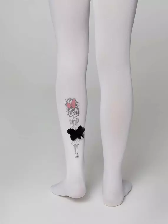Колготки детские из микрофибры с рисунком и декором pretty bianco, 21С-87СП, 104-110, CONTE ELEGANT,  - 4