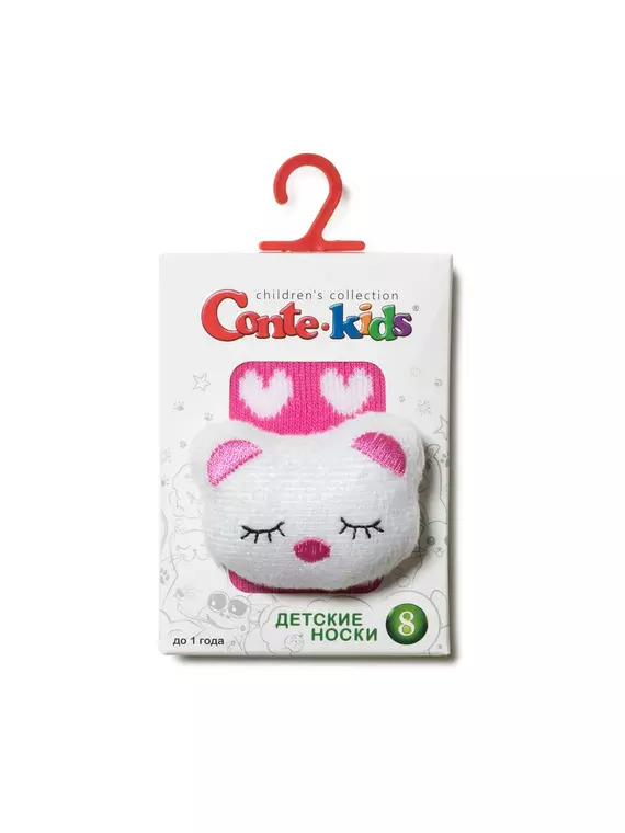 Махровые детские носки sof-tiki с мордашками "котик" 402 розовый, 18С-263СП, 10, CONTE-KIDS,  - 2