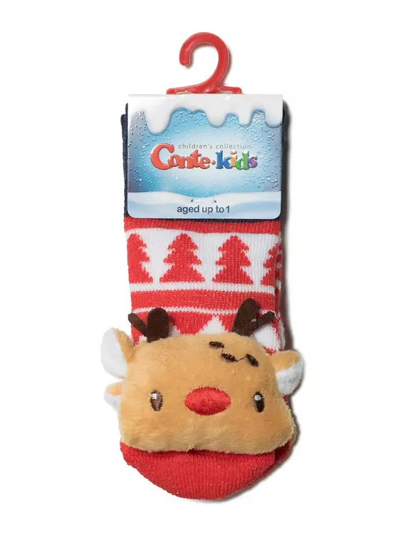 Махровые новогодние носочки "рудольф" для самых маленьких 445 красный, 19С-79СП, 9-10, CONTE-KIDS,  - 2