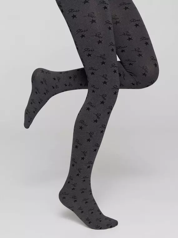 Плотные детские меланжевые колготки с рисунком «звезды» jessica grafit, 20С-108СП, 128-134, CONTE ELEGANT,  - 2