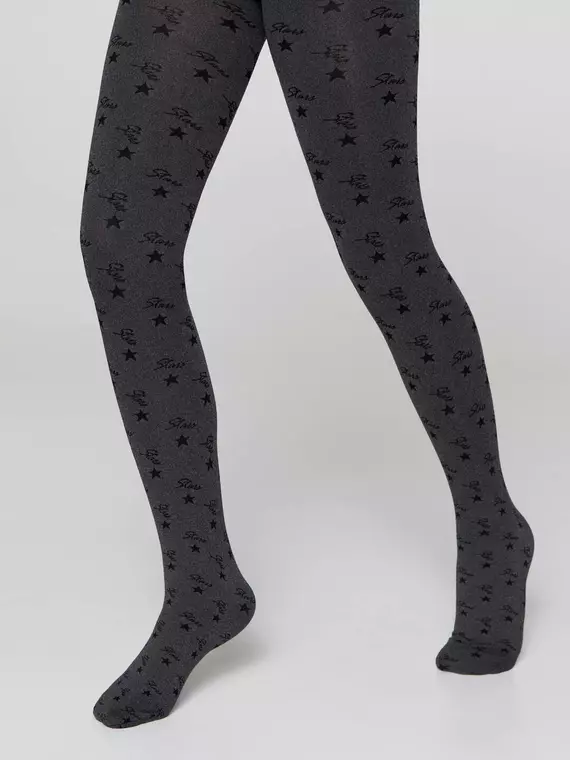 Плотные детские меланжевые колготки с рисунком «звезды» jessica grafit, 20С-108СП, 128-134, CONTE ELEGANT,  - 3