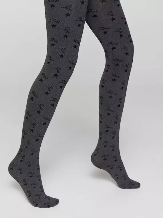 Плотные детские меланжевые колготки с рисунком «звезды» jessica grafit, 20С-108СП, 128-134, CONTE ELEGANT,  - 4