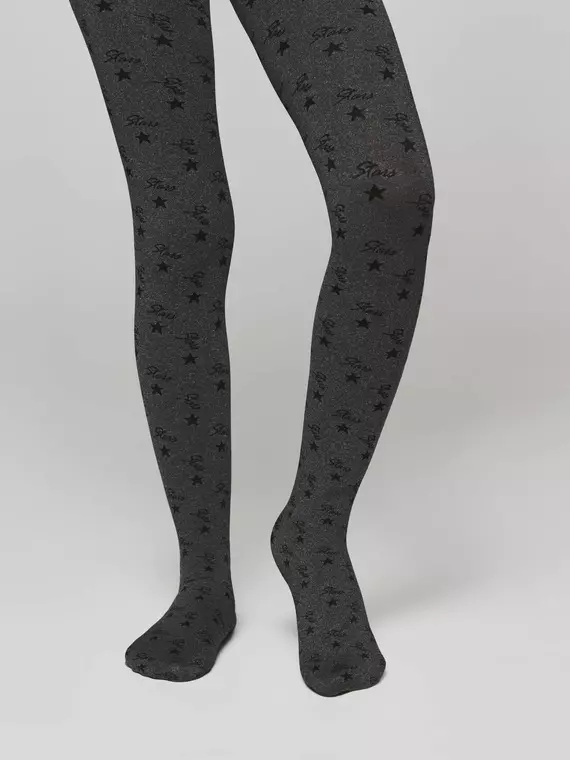 Плотные детские меланжевые колготки с рисунком «звезды» jessica grafit, 20С-108СП, 128-134, CONTE ELEGANT,  - 5