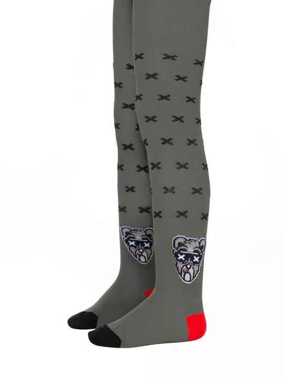 Хлопковые детские колготки tip-top с рисунком «bear» 558 хаки, 4С-04СП, 128-134 (20), CONTE-KIDS,  - 2