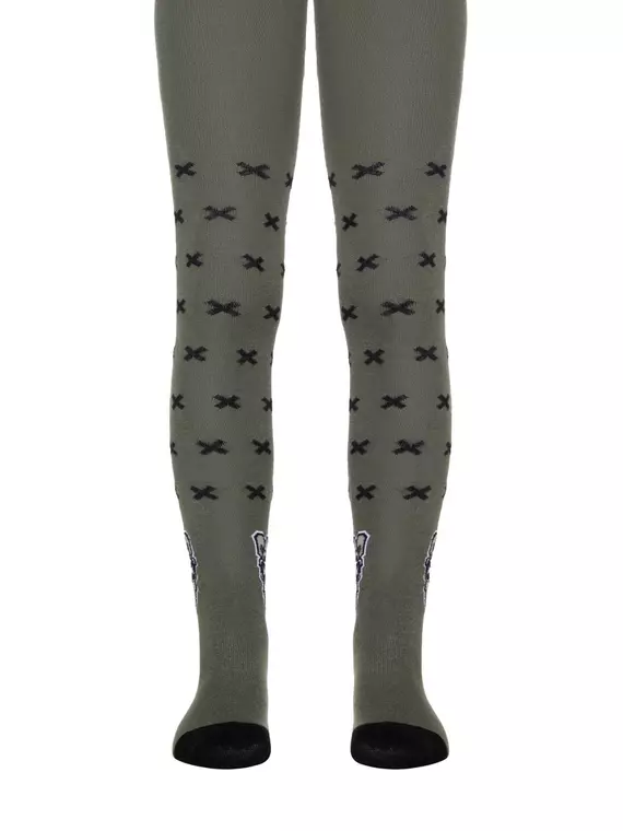 Хлопковые детские колготки tip-top с рисунком «bear» 558 хаки, 4С-04СП, 128-134 (20), CONTE-KIDS,  - 1