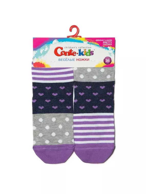 Хлопковые детские носки "веселые ножки" 282 серый-сиреневый, 17С-10СП, 16, CONTE-KIDS,  - 2