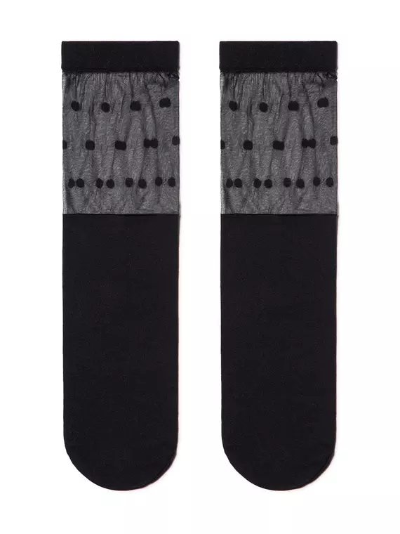 Удлиненные женские носки с прозрачным верхом в горошек fantasy nero, 19С-29СП, 36-39 (23-25), CONTE ELEGANT,  - 2