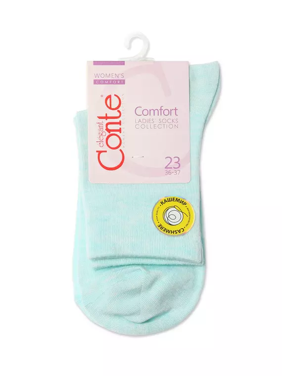Женские однотонные носки из пряжи с вискозой и кашемиром comfort 000 бледно-бирюзовый, 20С-67СП, 36-37 (23), CONTE ELEGANT,  - 3