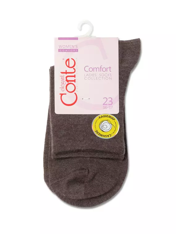 Женские однотонные носки из пряжи с вискозой и кашемиром comfort 000 какао, 20С-67СП, 36-37 (23), CONTE ELEGANT,  - 3