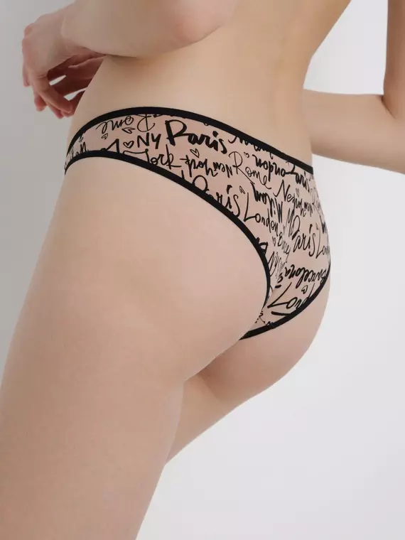 Трусы женские «бразилиана» из хлопка с фигурной тесьмой poetic lbr 1532 coffee-black, 21С-1526ТСП, 90/XS, CONTE ELEGANT,  - 2